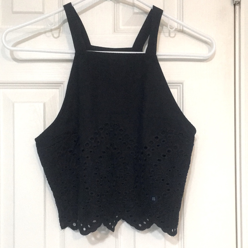 NWT Abercrombie & Fitch Navy Cotton Embroidered Crop Top WITH BOW XS